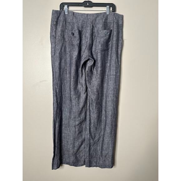 Twenty One Womens Large Pants LINEN Blue Wide Leg Coastal Sustainable Lagenlook - Picture 5 of 8
